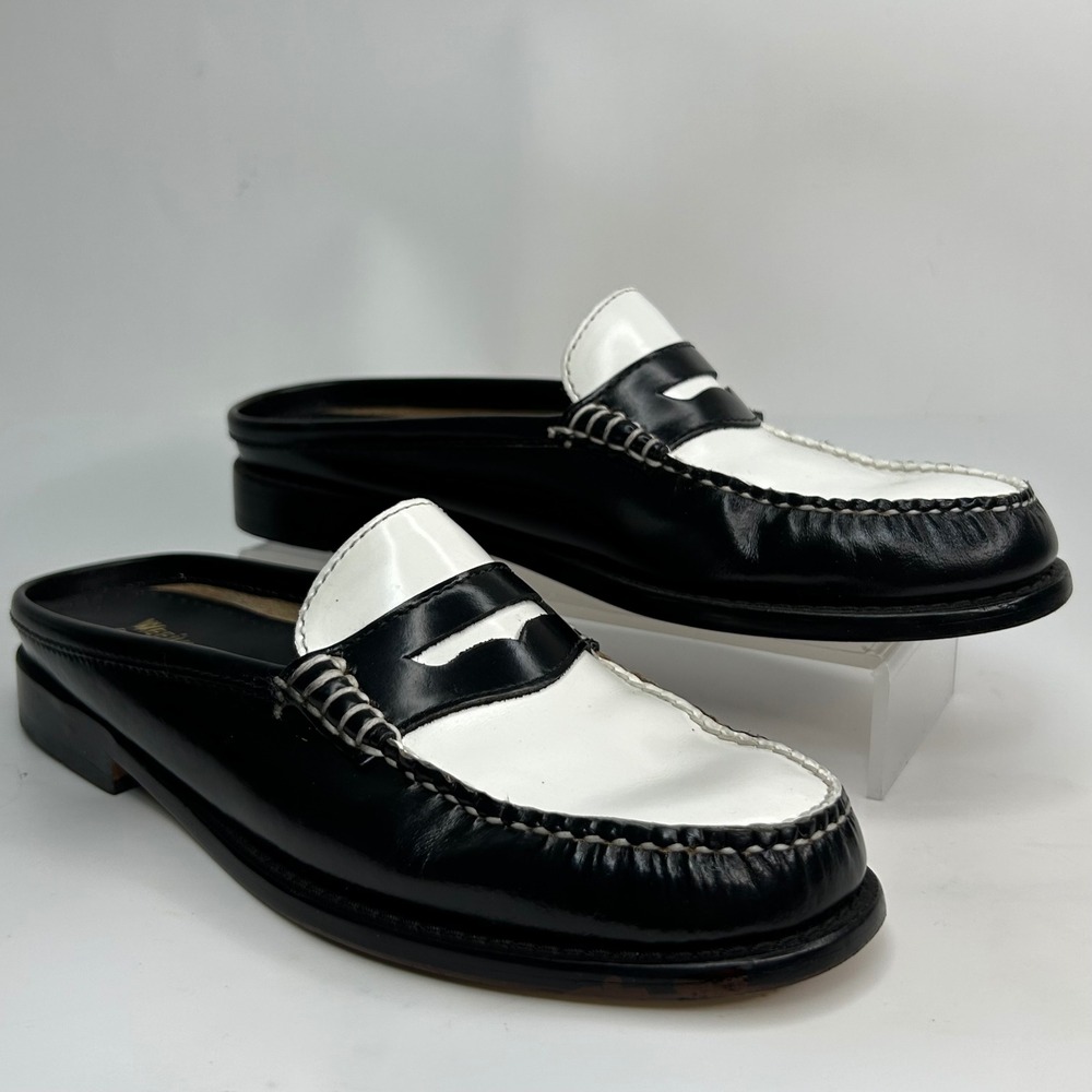 G.H. Bass Weejuns Women's 7 Wynn Easy Penny Loafer Mules Black and White Leather